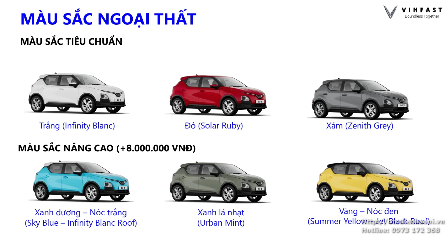Vinfast VF5 có những màu gì